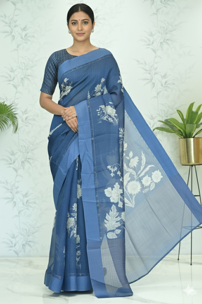 Megha Rose Radiance Tussar Silk Saree Blue Saree featured