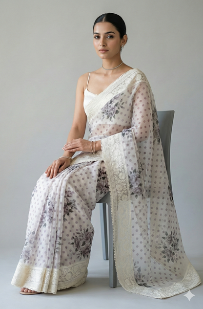 Maya Pure Super Net Saree Purple Saree featured