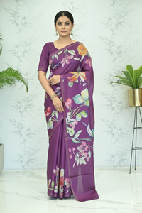 Samantha Blossom Tussar Silk Saree Eggplant Saree featured
