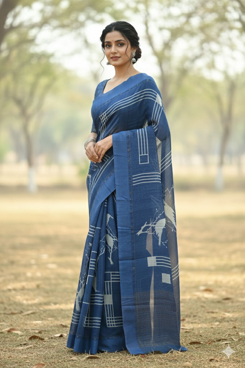 Kashvi Geometric Tussar Silk Saree Zodiac blue featured