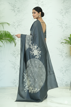Load image into Gallery viewer, Poonam Shibori Bloom Tussar Saree Gray featured