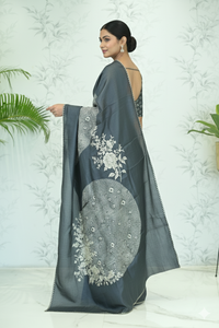 Poonam Shibori Bloom Tussar Saree Gray featured