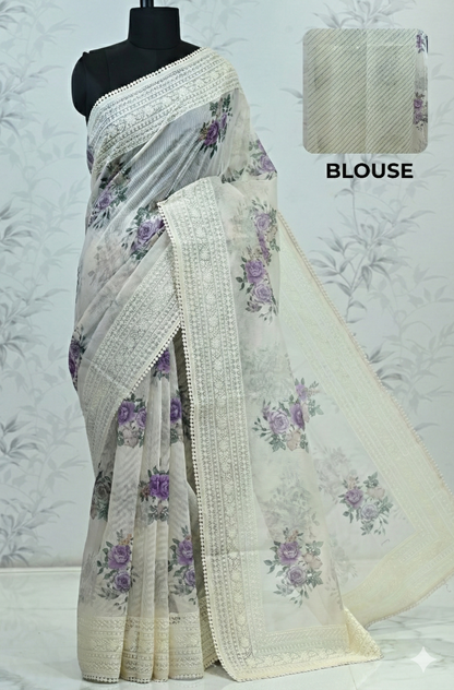 Eshani Pure Super Net Saree Purple featured