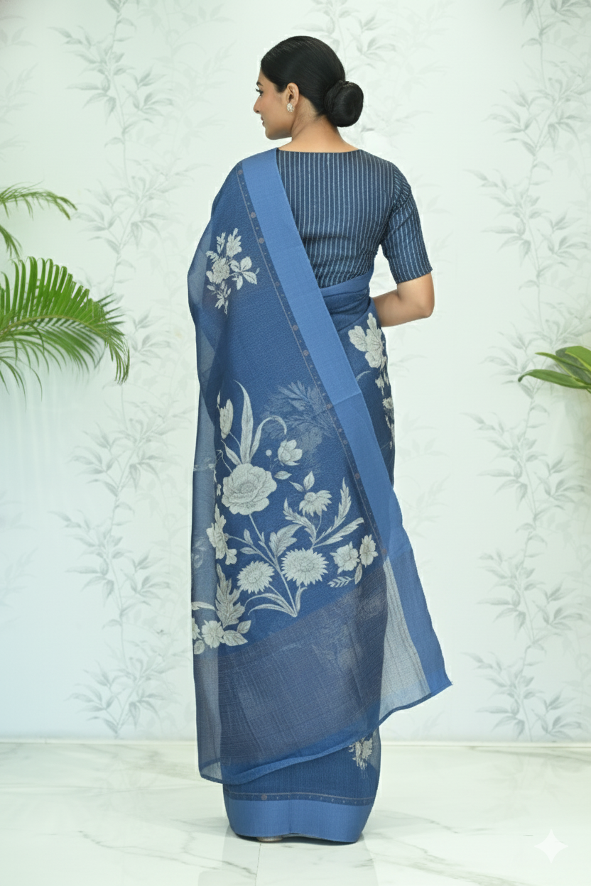 Megha Rose Radiance Tussar Silk Saree Blue Saree featured