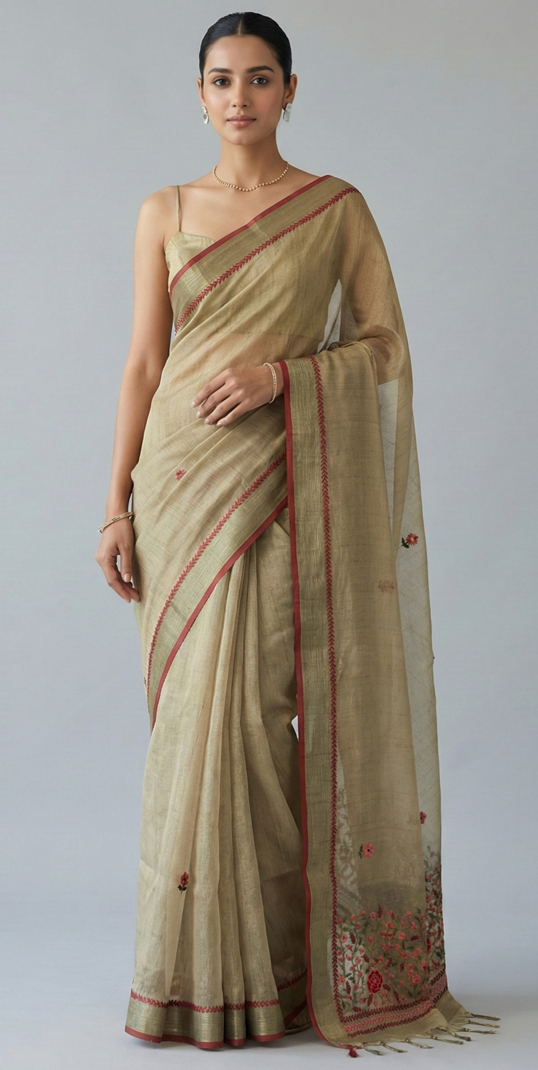 Triveni Linen Tissue saree Sage Green featured