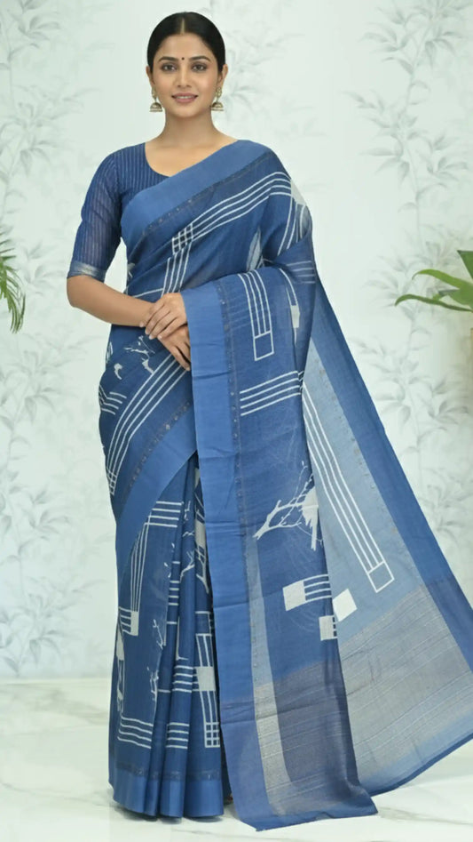 Kashvi Geometric Tussar Silk Saree Zodiac blue featured