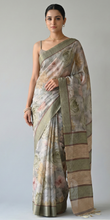 Load image into Gallery viewer, Rohini Bloom Semi Tussar Saree Green featured