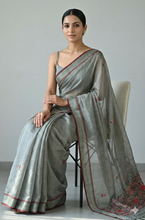 Load image into Gallery viewer, Triveni Linen Tissue saree Mehendi Green Saree featured