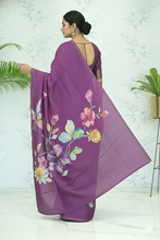 Load image into Gallery viewer, Samantha Blossom Tussar Silk Saree Eggplant Saree featured