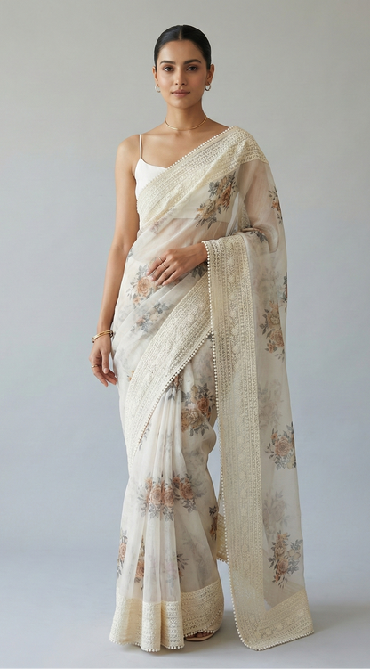 Eshani Pure Super Net Saree Brown featured