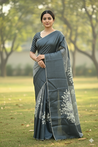 Poonam Shibori Bloom Tussar Saree Gray featured