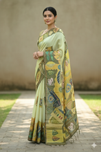 Load image into Gallery viewer, Ruhi Abstract Tussar Silk Saree Light Lime Green featured