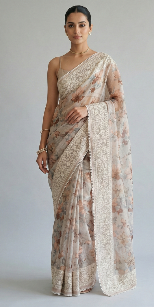 Nayara Kota Doriya Garden Saree Dark Beige Saree featured