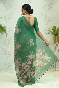 Kusum Floral Muslin Silk Saree green featured
