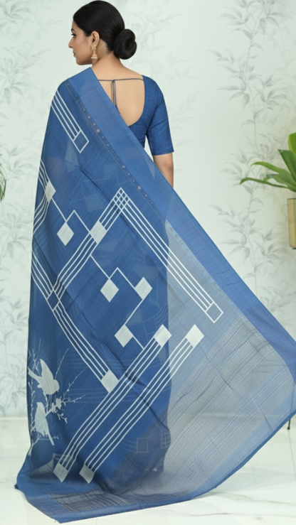 Kashvi Geometric Tussar Silk Saree Zodiac blue featured