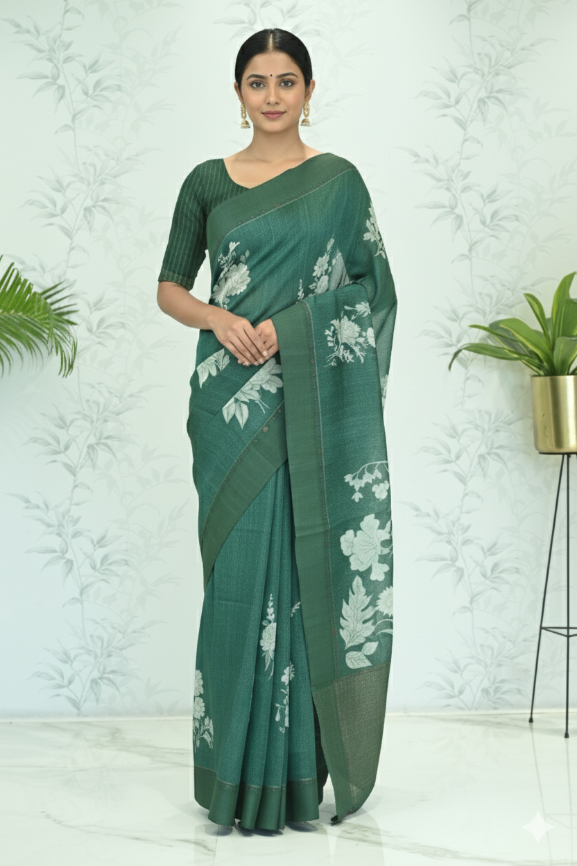Megha Rose Radiance Tussar Silk Saree Green Saree featured