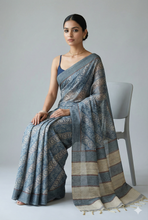 Load image into Gallery viewer, Vanika Veil Semi Tussar Saree Blue featured