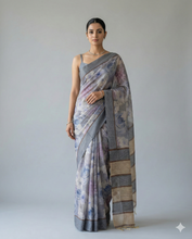 Load image into Gallery viewer, Rohini Bloom Semi Tussar Saree Blue featured