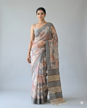 Load image into Gallery viewer, Rohini Bloom Semi Tussar Saree Grey featured