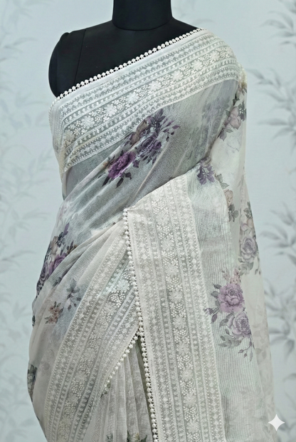 Eshani Pure Super Net Saree Purple featured