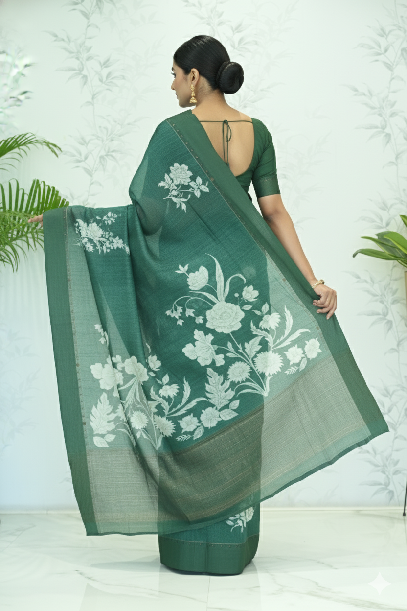 Megha Rose Radiance Tussar Silk Saree Green Saree featured