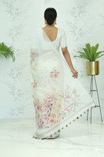 Load image into Gallery viewer, Kusum Floral Muslin Silk Saree white featured