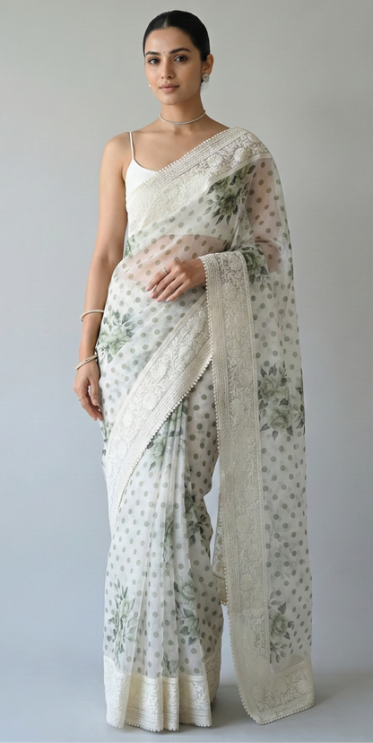 Maya Pure Super Net Saree Green Saree featured