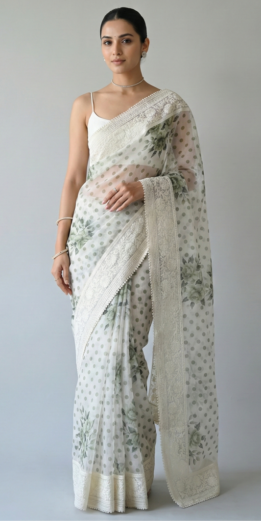 Maya Pure Super Net Saree Green Saree featured