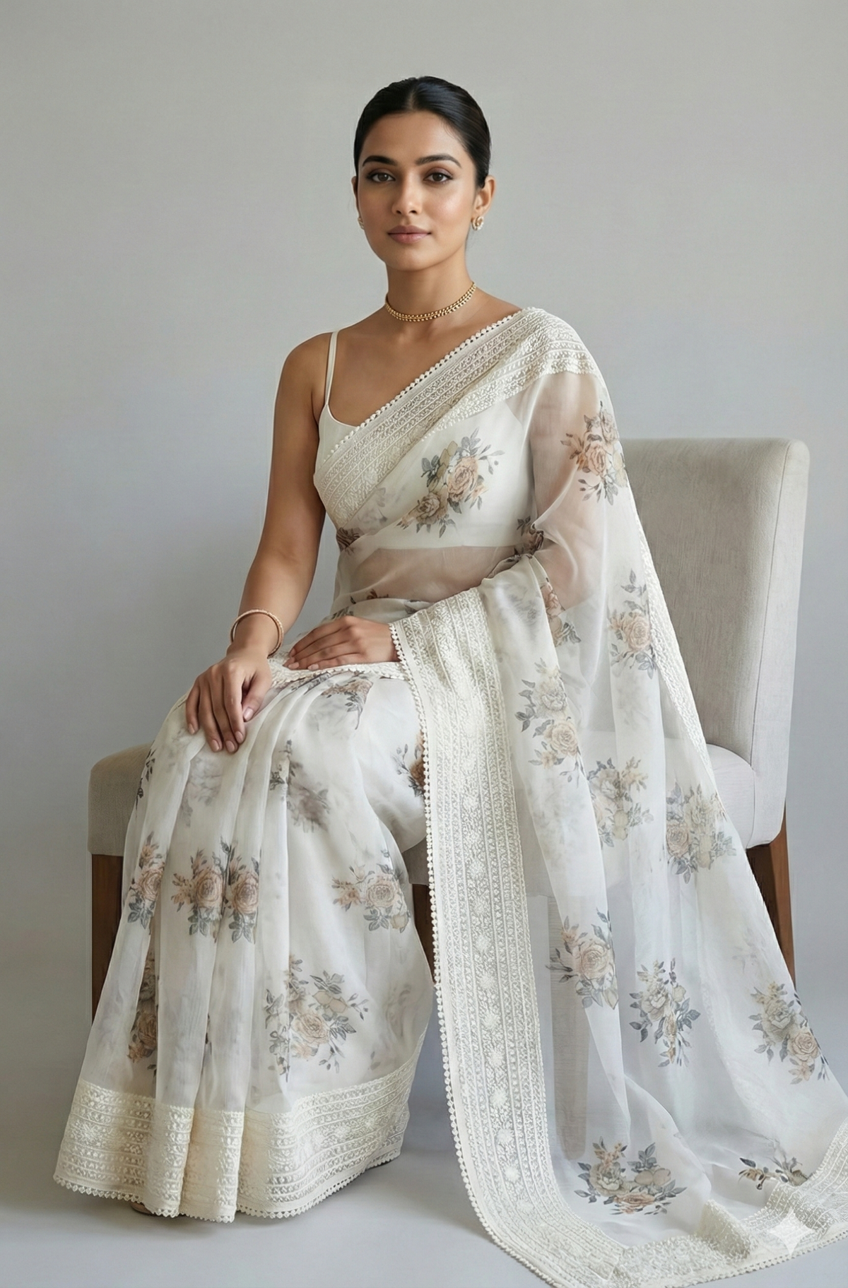 Eshani Pure Super Net Saree Brown featured