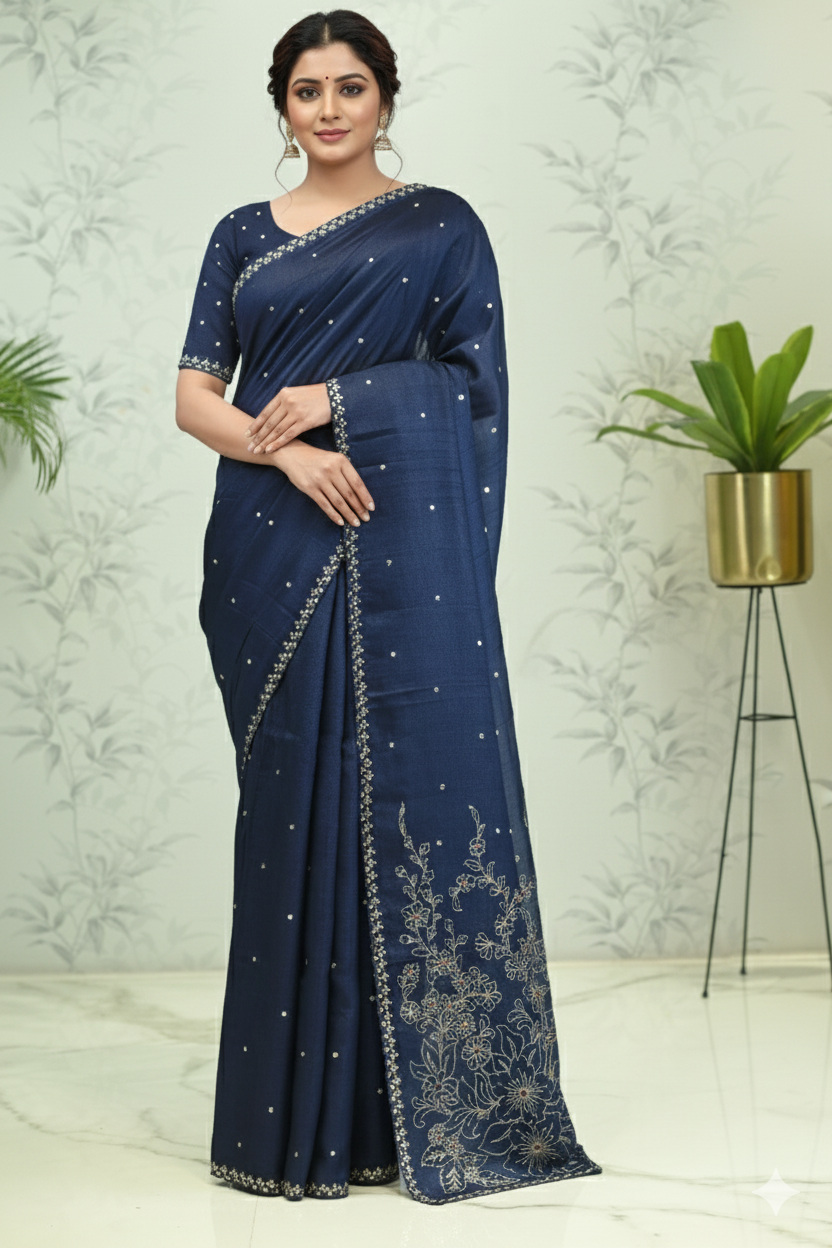 Meera Scallop Glow Tussar Silk Saree featured