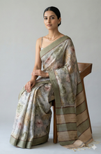 Load image into Gallery viewer, Rohini Bloom Semi Tussar Saree Green featured