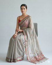 Load image into Gallery viewer, Triveni Linen Tissue saree Sage Green Saree featured