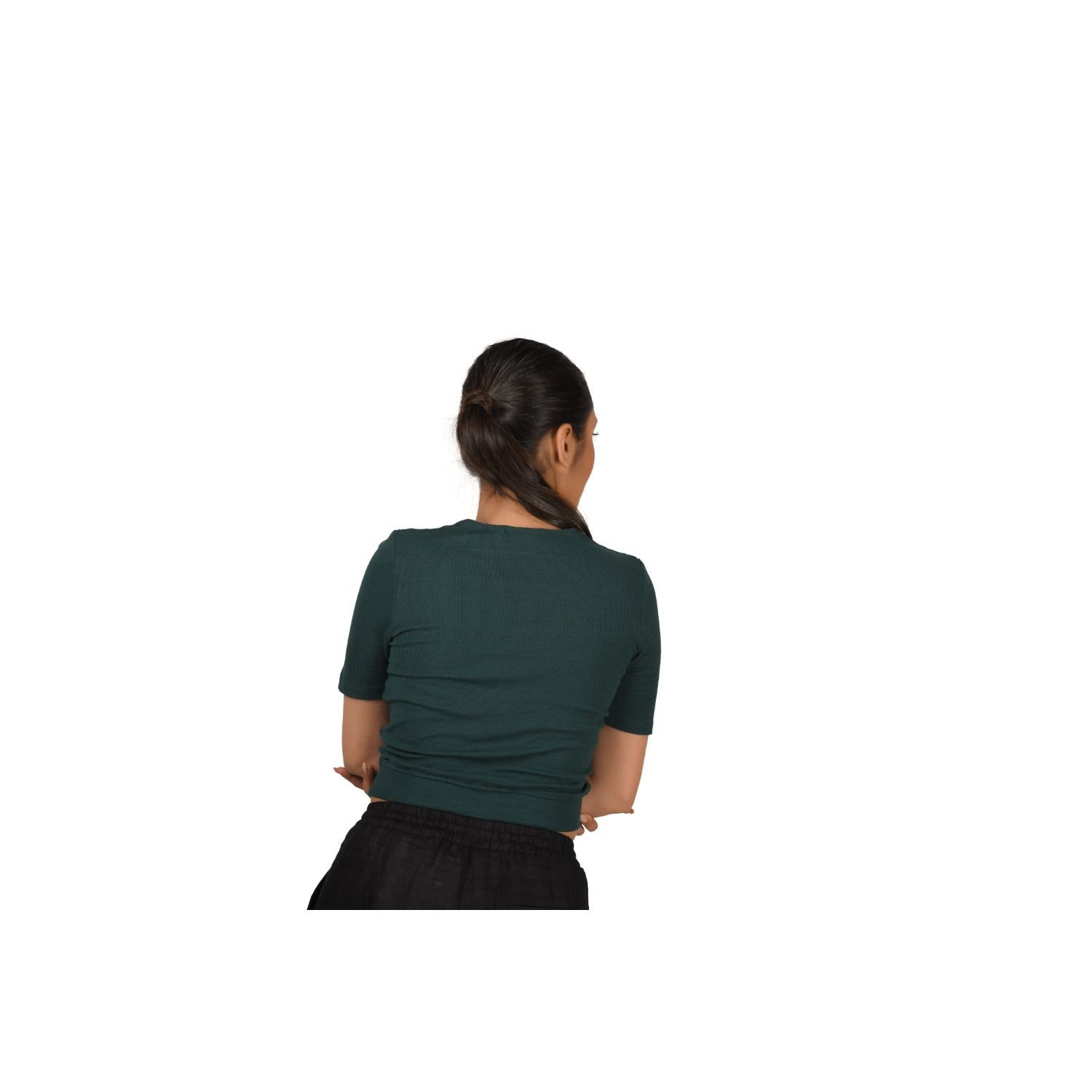 Hosiery Blouse- Regular Deep Round Neck - Green - Blouse featured