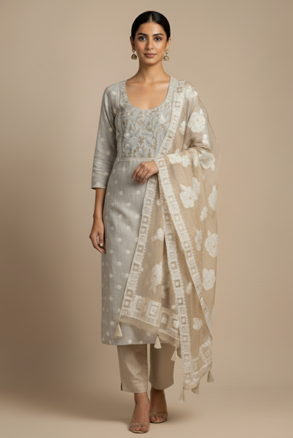 Greige Rose Mal Chanderi Kurti Material featured