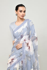 Petrel Blue Chiffon Silk Saree Saree