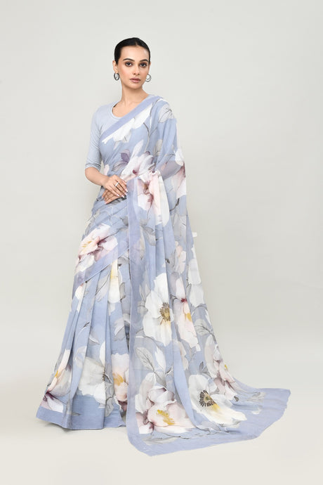 Petrel Blue Chiffon Silk Saree Saree