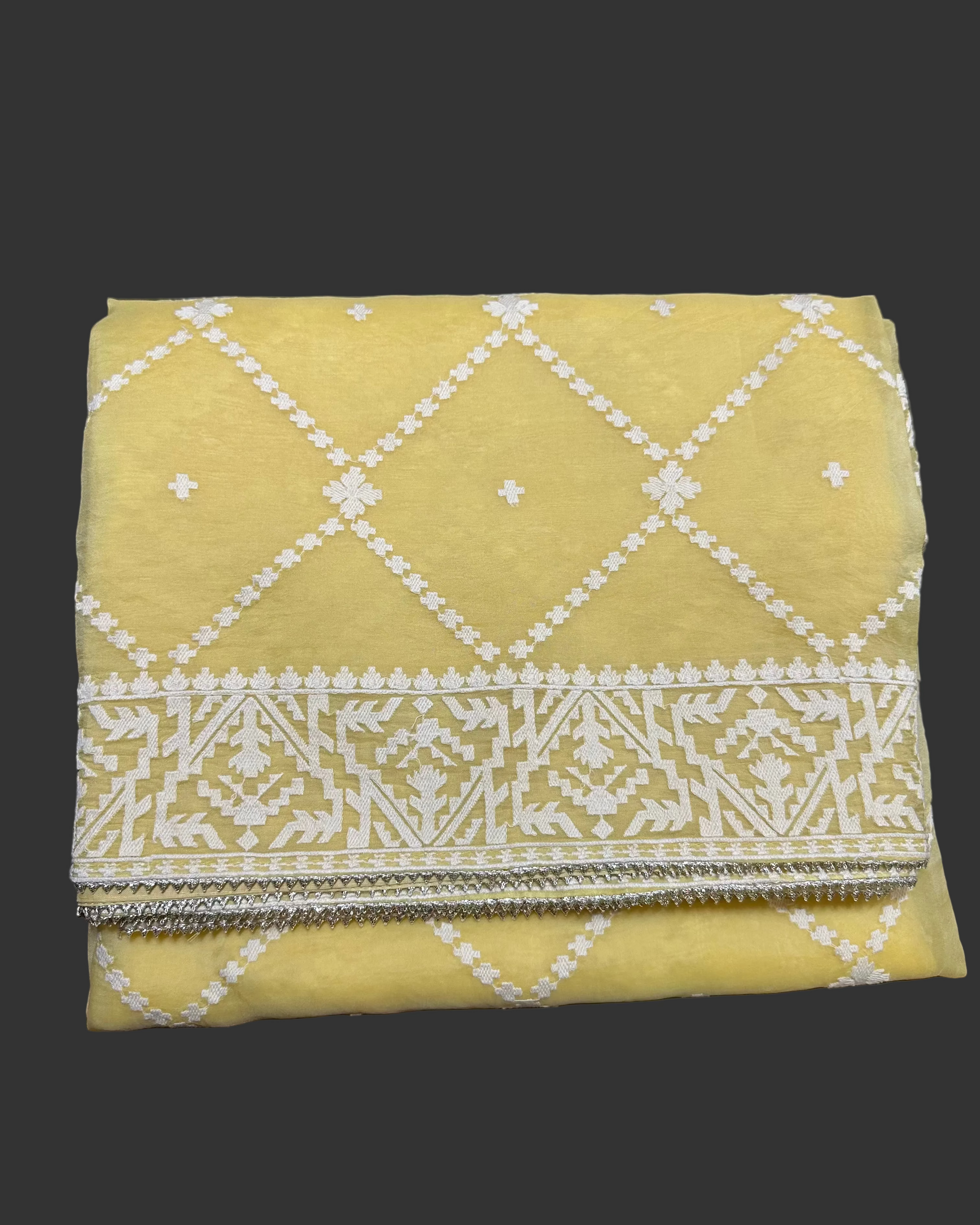 Yellow Organza Saree with Thread work Saree