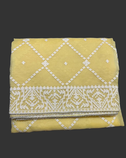 Yellow Organza Saree with Thread work Saree