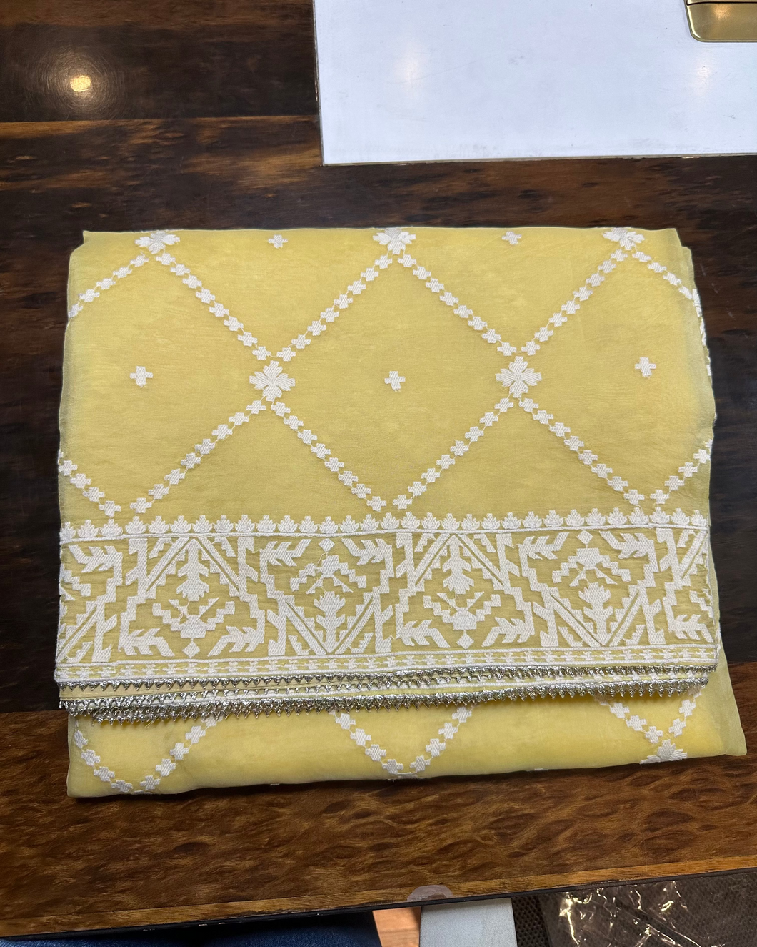 Yellow Organza Saree with Thread work Saree