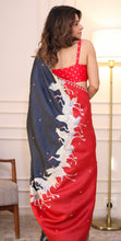 Load image into Gallery viewer, Vanya Flamingo Grace Tussar Silk Saree Gray &amp; Red Saree featured