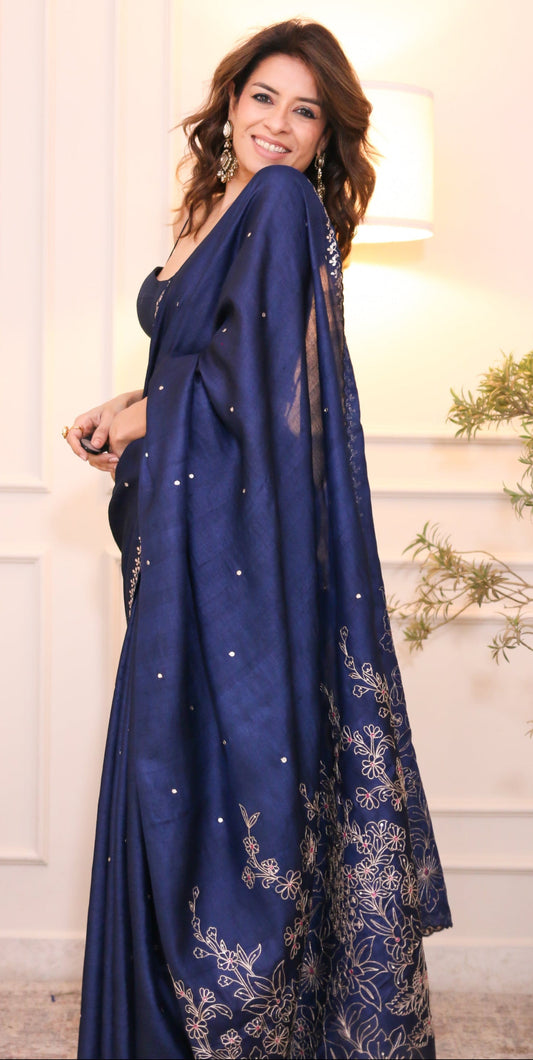 Meera Scallop Glow Tussar Silk Saree featured