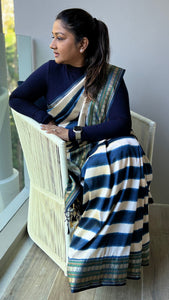 Patola Pallu Saree with Blue Stripes Saree