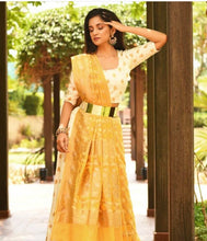 Load image into Gallery viewer, Golden metallic Buckle Belt for saree featured