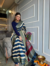 Load image into Gallery viewer, Patola Pallu Saree with Blue Stripes Saree