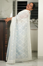 Load image into Gallery viewer, Powder Blue Organza Saree with Threadwork Saree