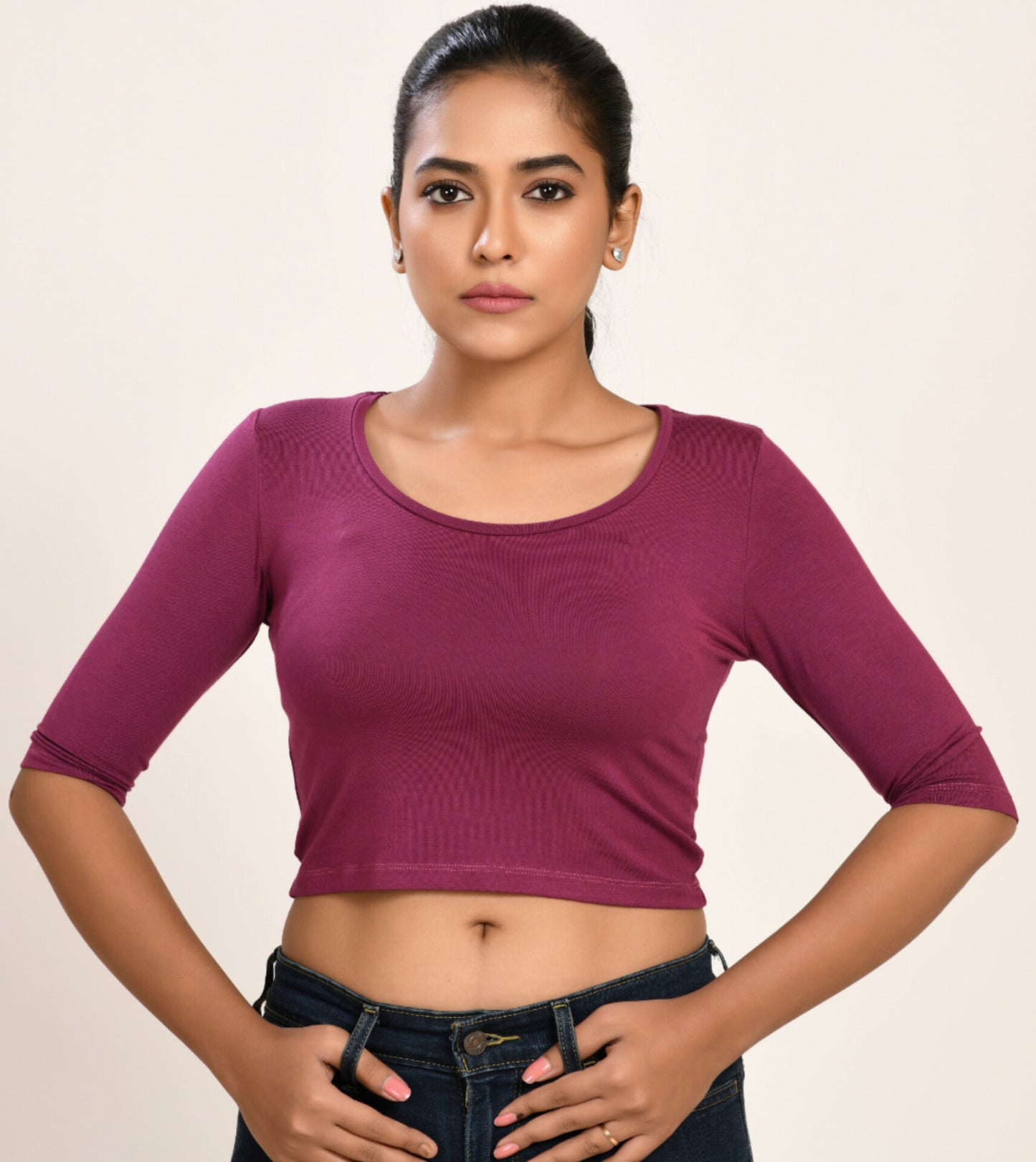 Cotton Rayon Blouses - Elbow Sleeves Blouse-Byzantium Purple-Blouse featured