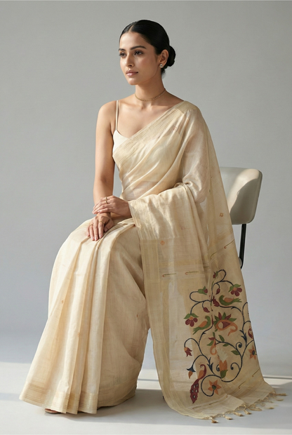 Iraja Mercerized Cotton Garden Saree Bronze featured