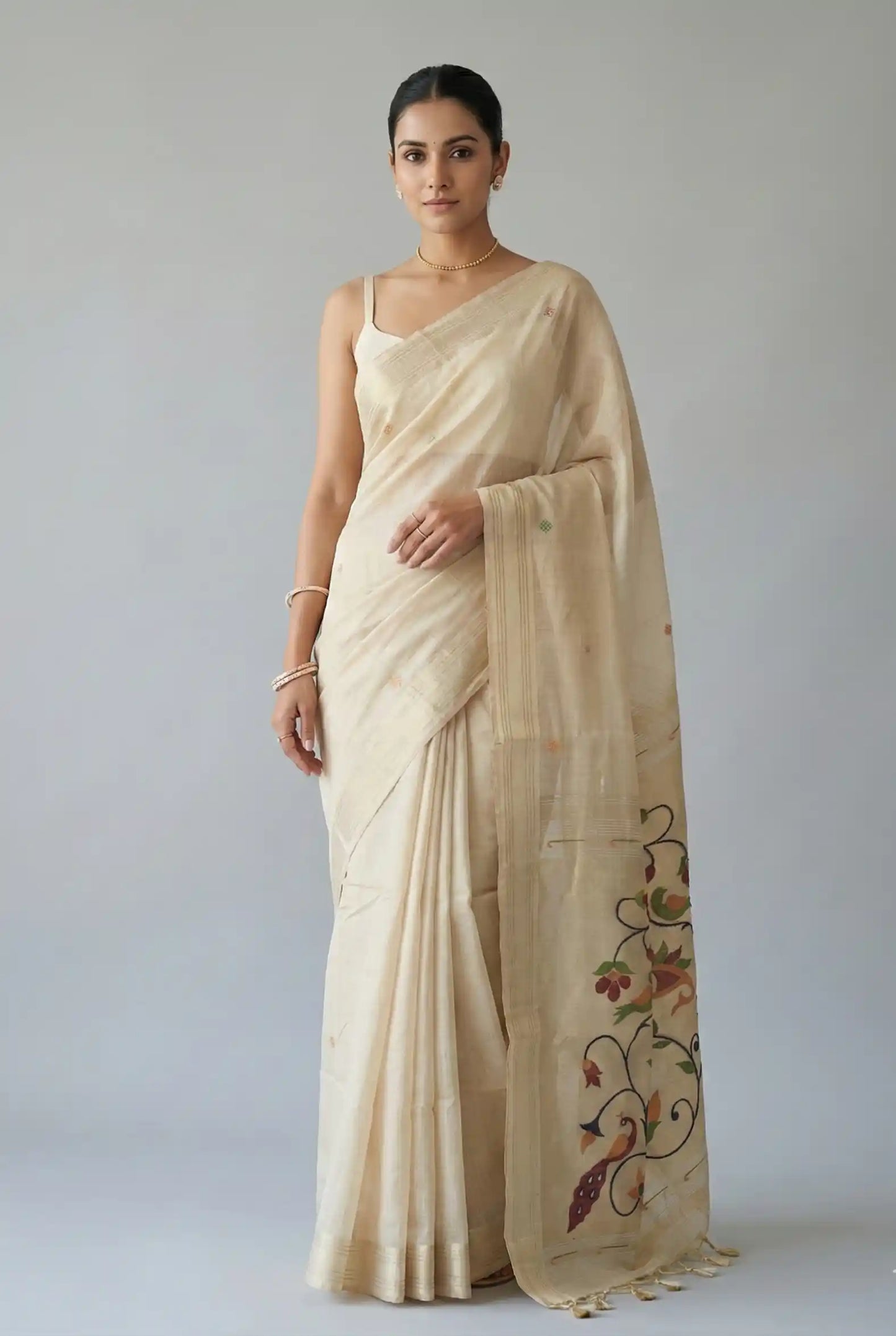Iraja Mercerized Cotton Garden Saree Bronze featured