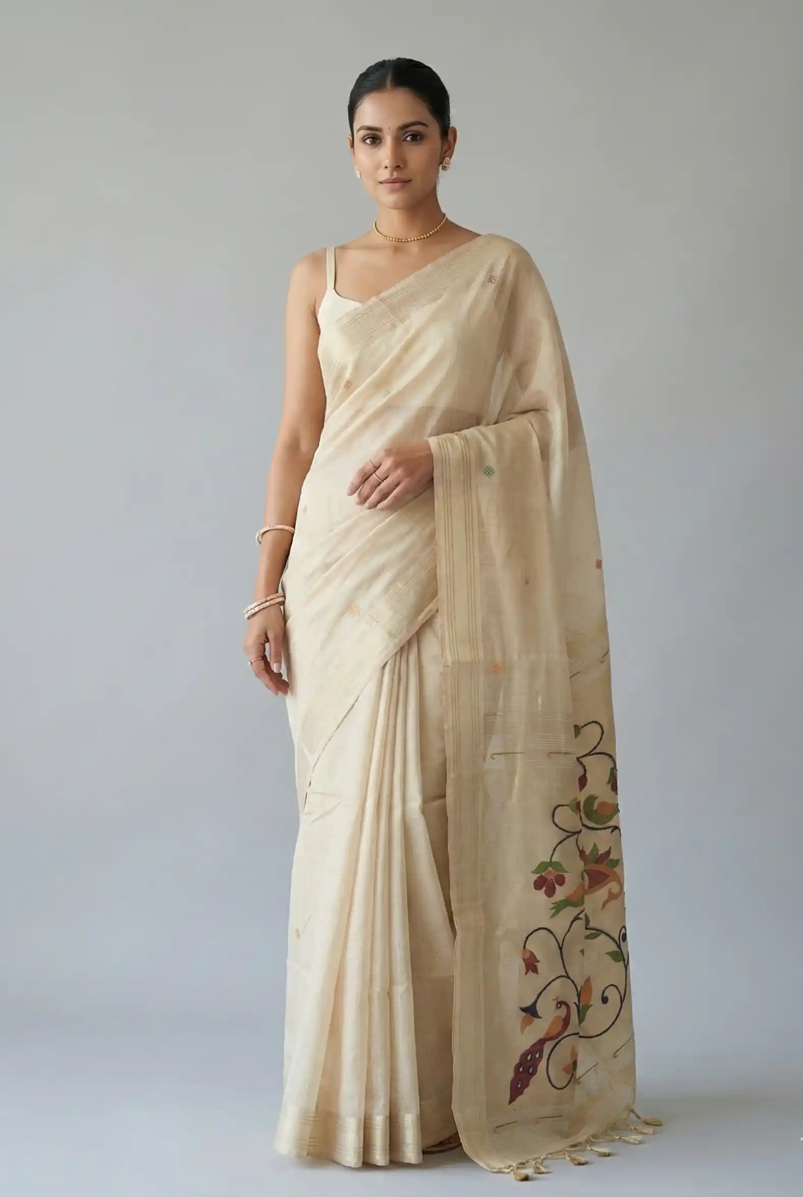 Iraja Mercerized Cotton Garden Saree Bronze featured