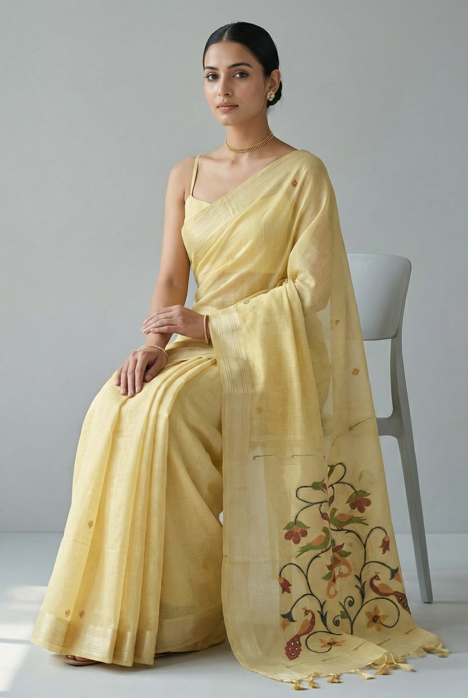 Iraja Mercerized Cotton Garden Saree Golden featured remove